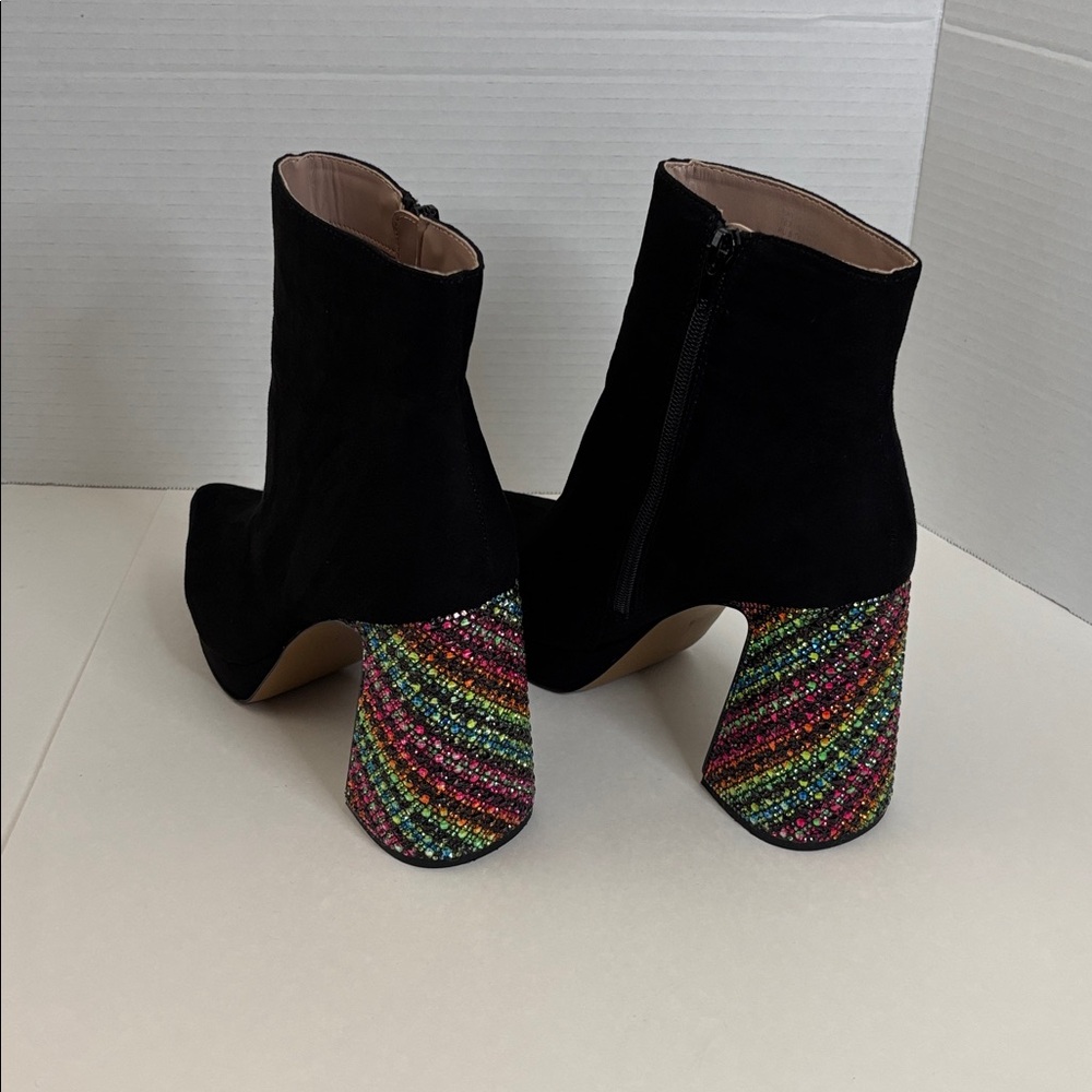 🔵”LIKE NEW” Betsey Johnson Black Ankle Boots with Colorful Heels - Picture 5 of 12
